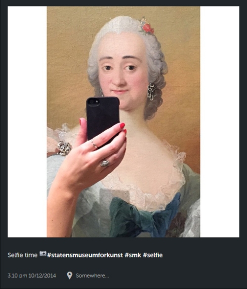 Ideen til Museum of Selfie grebet fik Olivia Muus på et besøg på Statens Museum for Kunst foran et maleri af Peder Als. En venindes hånd med smart phone foran motivet ændrede maleriets stemning. Foto: Olivia Muus